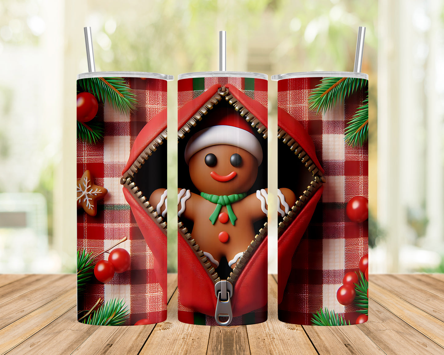 Skinny Tumbler with Straw, 20oz, Gingerbread Man, awd-843