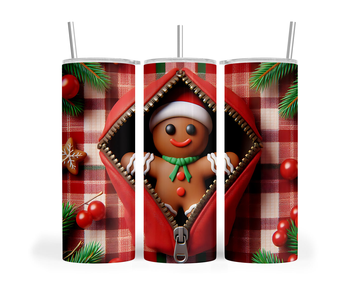 Skinny Tumbler with Straw, 20oz, Gingerbread Man, awd-843