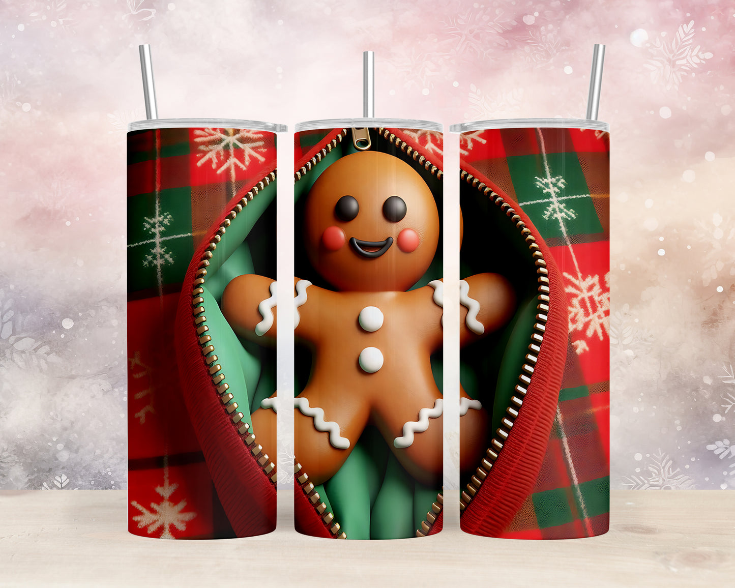 Skinny Tumbler with Straw, 20oz, Gingerbread Man, awd-846