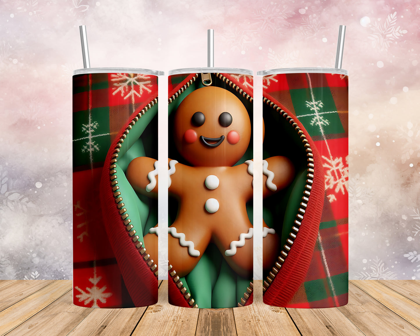 Skinny Tumbler with Straw, 20oz, Gingerbread Man, awd-846