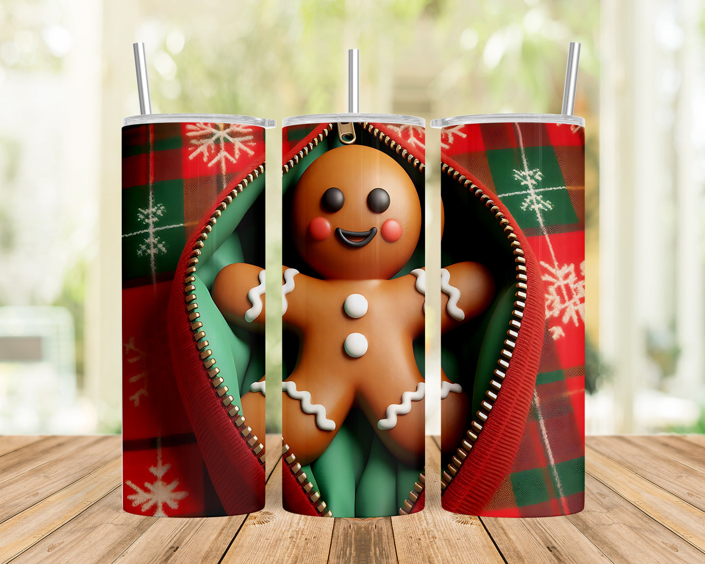 Skinny Tumbler with Straw, 20oz, Gingerbread Man, awd-846