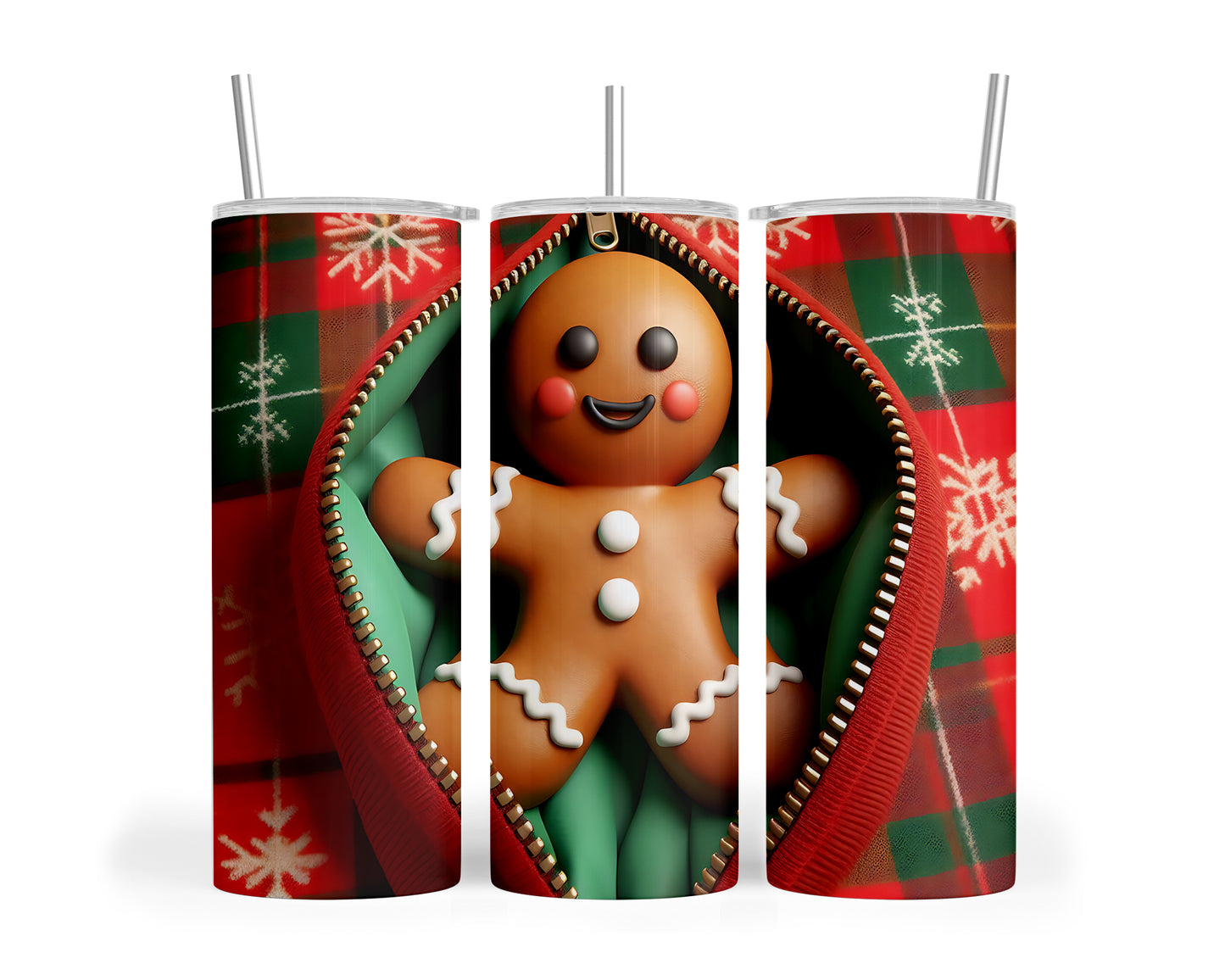 Skinny Tumbler with Straw, 20oz, Gingerbread Man, awd-846