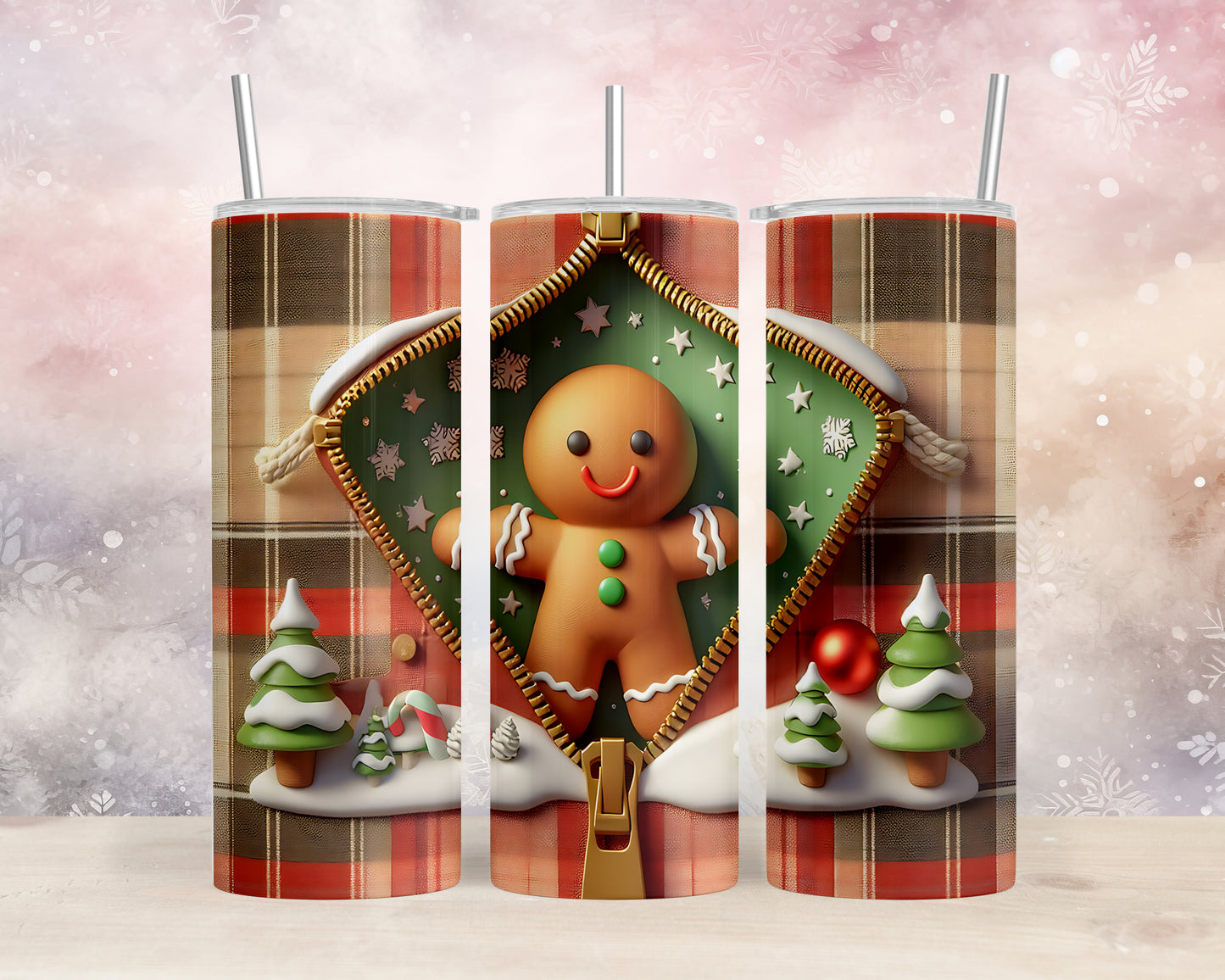 Skinny Tumbler with Straw, 20oz, Gingerbread Man, awd-848