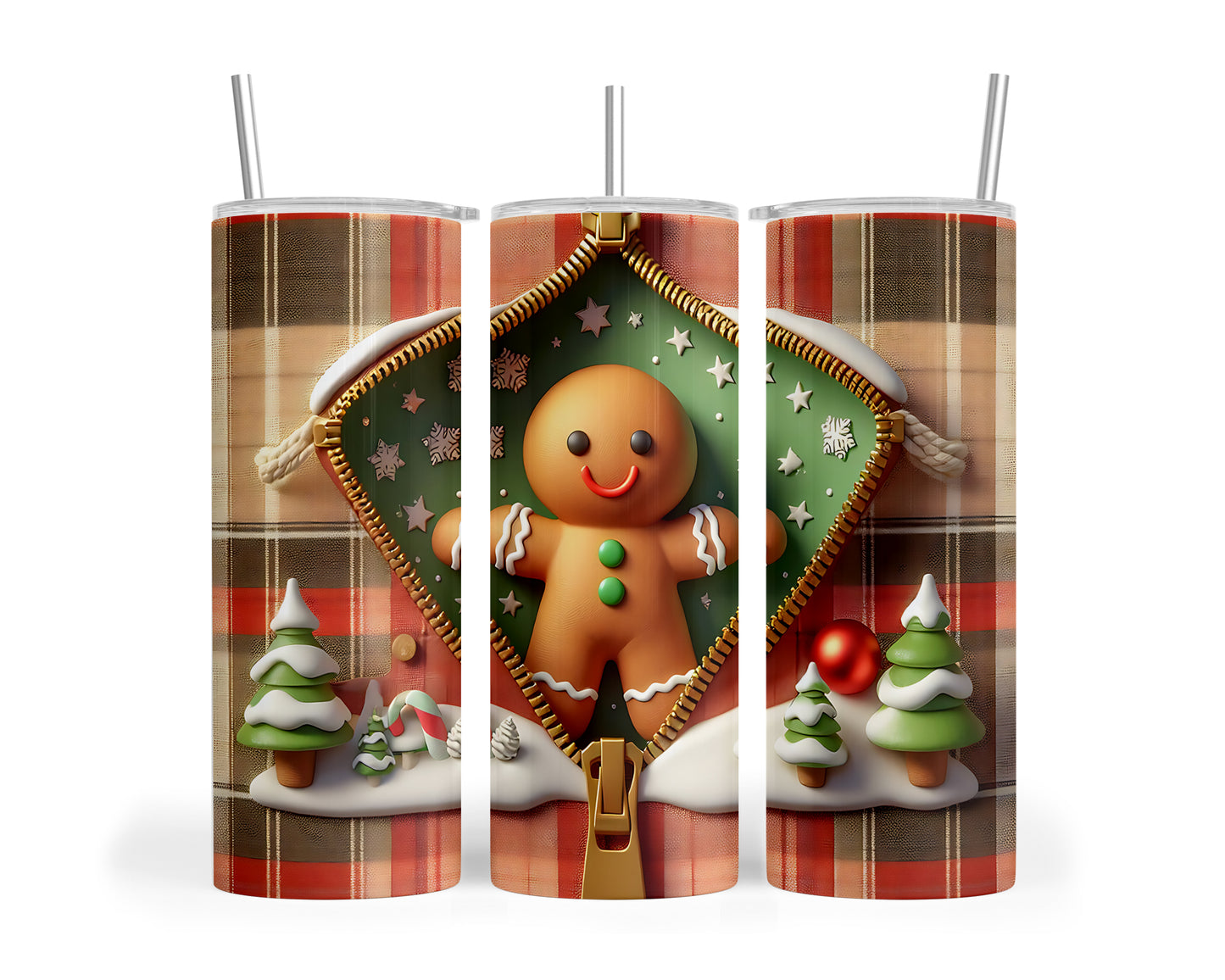 Skinny Tumbler with Straw, 20oz, Gingerbread Man, awd-848