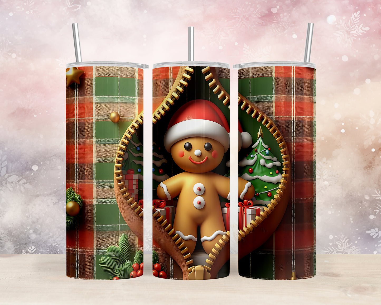 Skinny Tumbler with Straw, 20oz, Gingerbread Man, awd-851