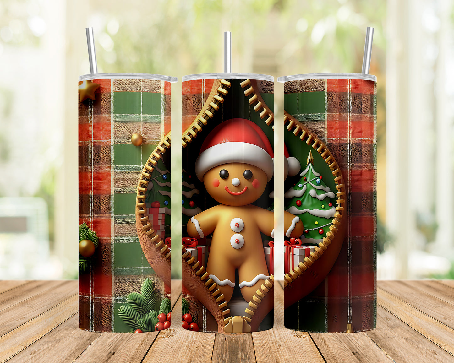 Skinny Tumbler with Straw, 20oz, Gingerbread Man, awd-851