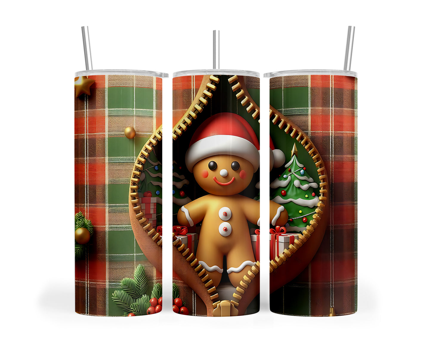 Skinny Tumbler with Straw, 20oz, Gingerbread Man, awd-851