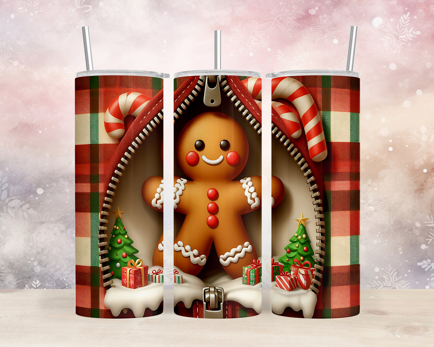 Skinny Tumbler with Straw, 20oz, Gingerbread Man, awd-852