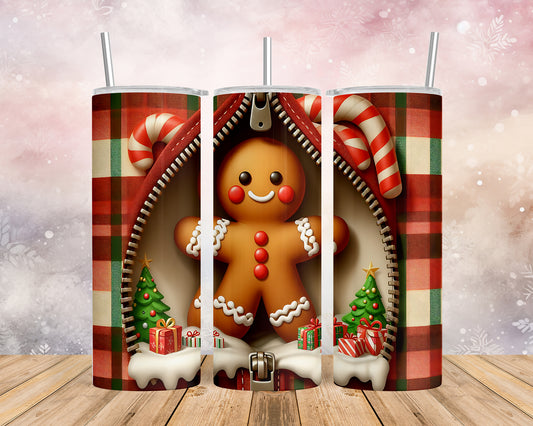 Skinny Tumbler with Straw, 20oz, Gingerbread Man, awd-852