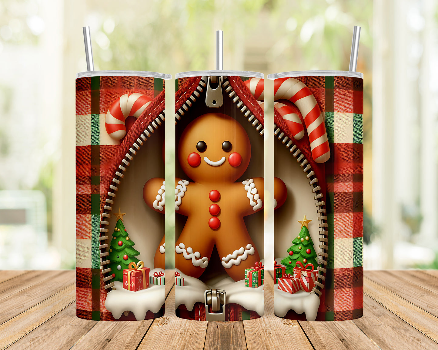 Skinny Tumbler with Straw, 20oz, Gingerbread Man, awd-852