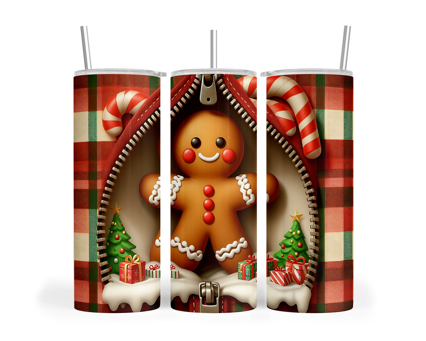 Skinny Tumbler with Straw, 20oz, Gingerbread Man, awd-852