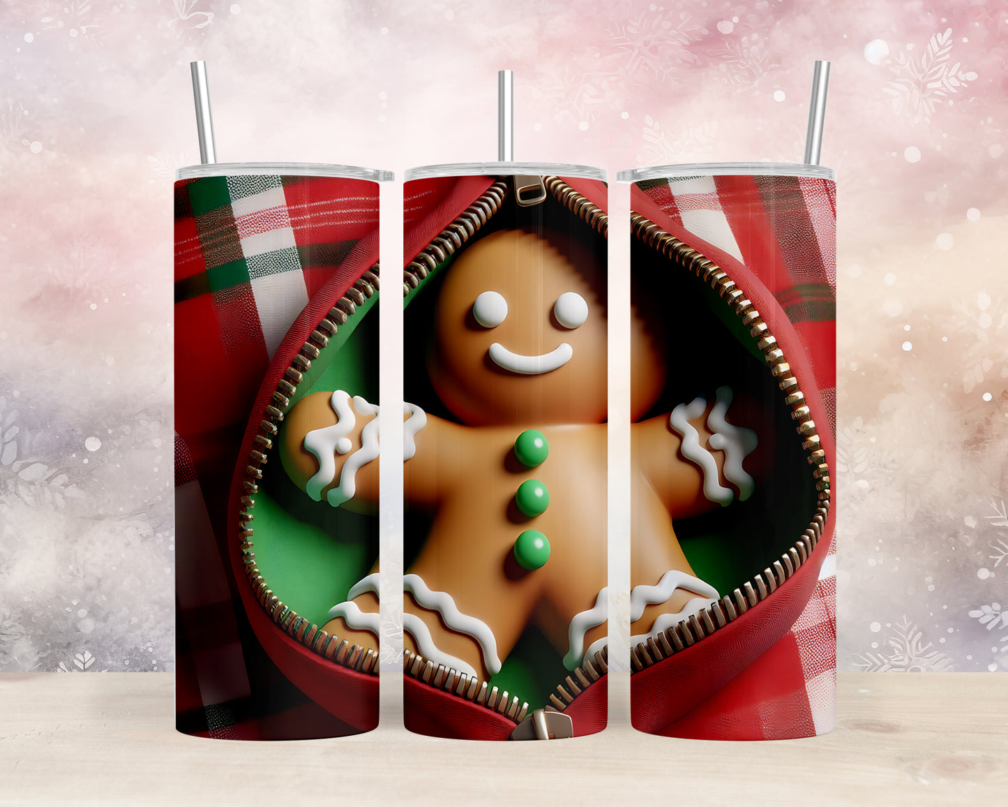 Skinny Tumbler with Straw, 20oz, Gingerbread Man, awd-853