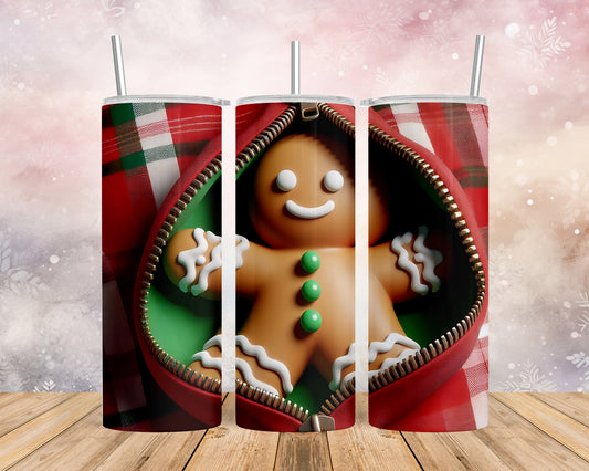 Skinny Tumbler with Straw, 20oz, Gingerbread Man, awd-853