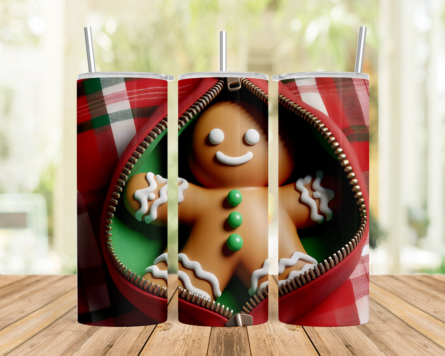 Skinny Tumbler with Straw, 20oz, Gingerbread Man, awd-853