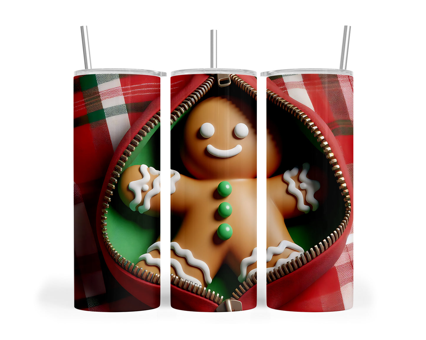 Skinny Tumbler with Straw, 20oz, Gingerbread Man, awd-853