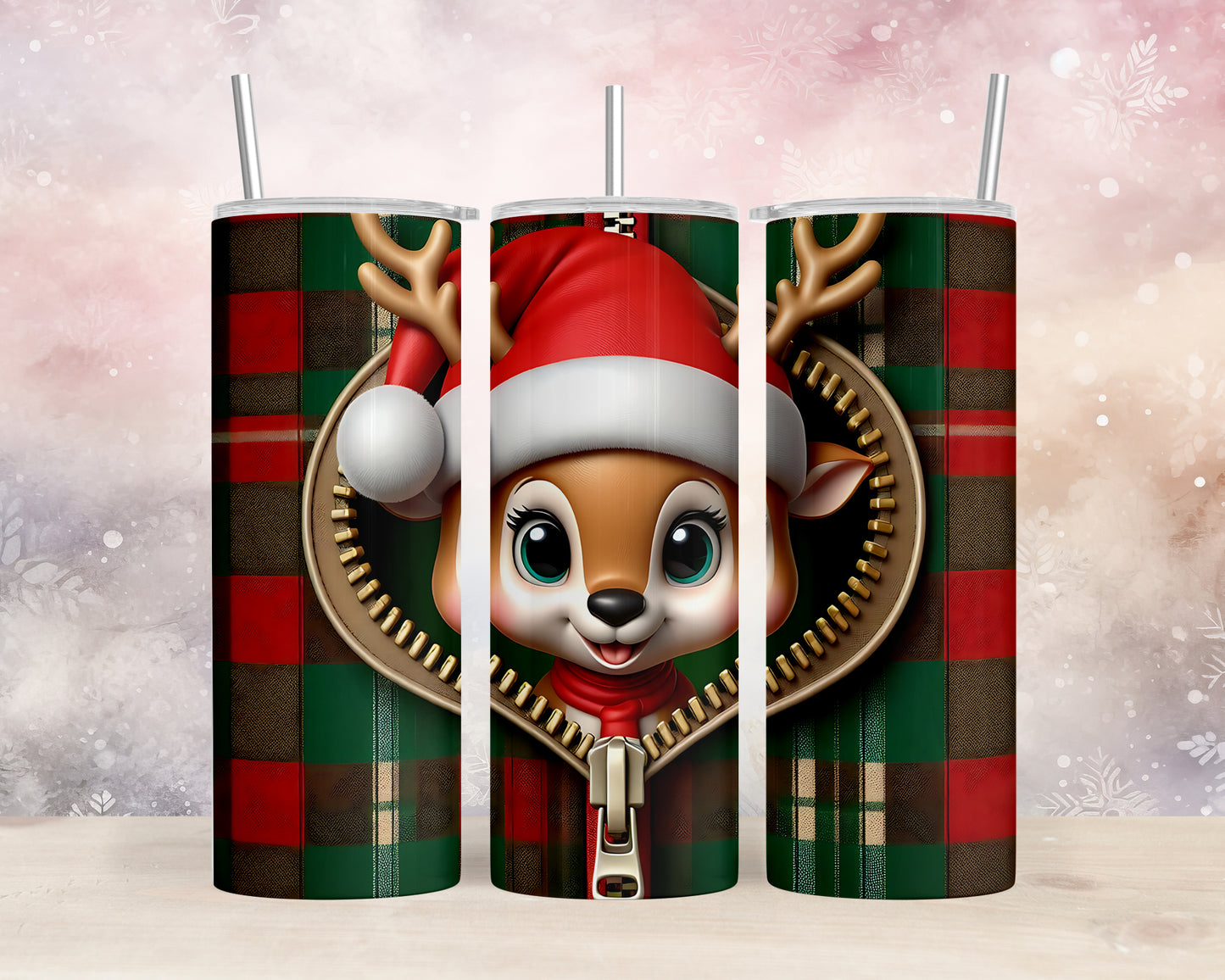 Skinny Tumbler with Straw, 20oz,  Reindeer, awd - 856