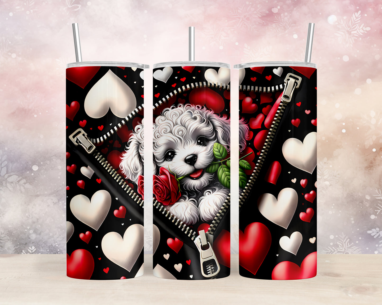 Skinny Tumbler with Straw, 20oz, Dog, Valentines Day, awd-866