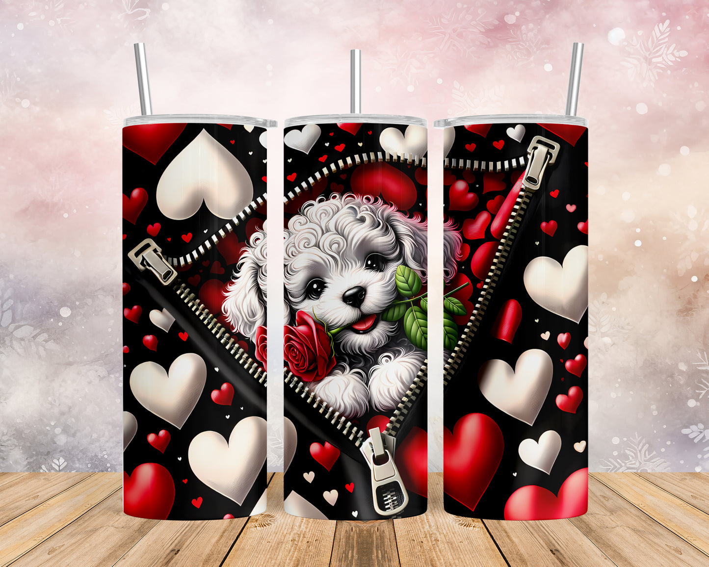 Skinny Tumbler with Straw, 20oz, Dog, Valentines Day, awd-866