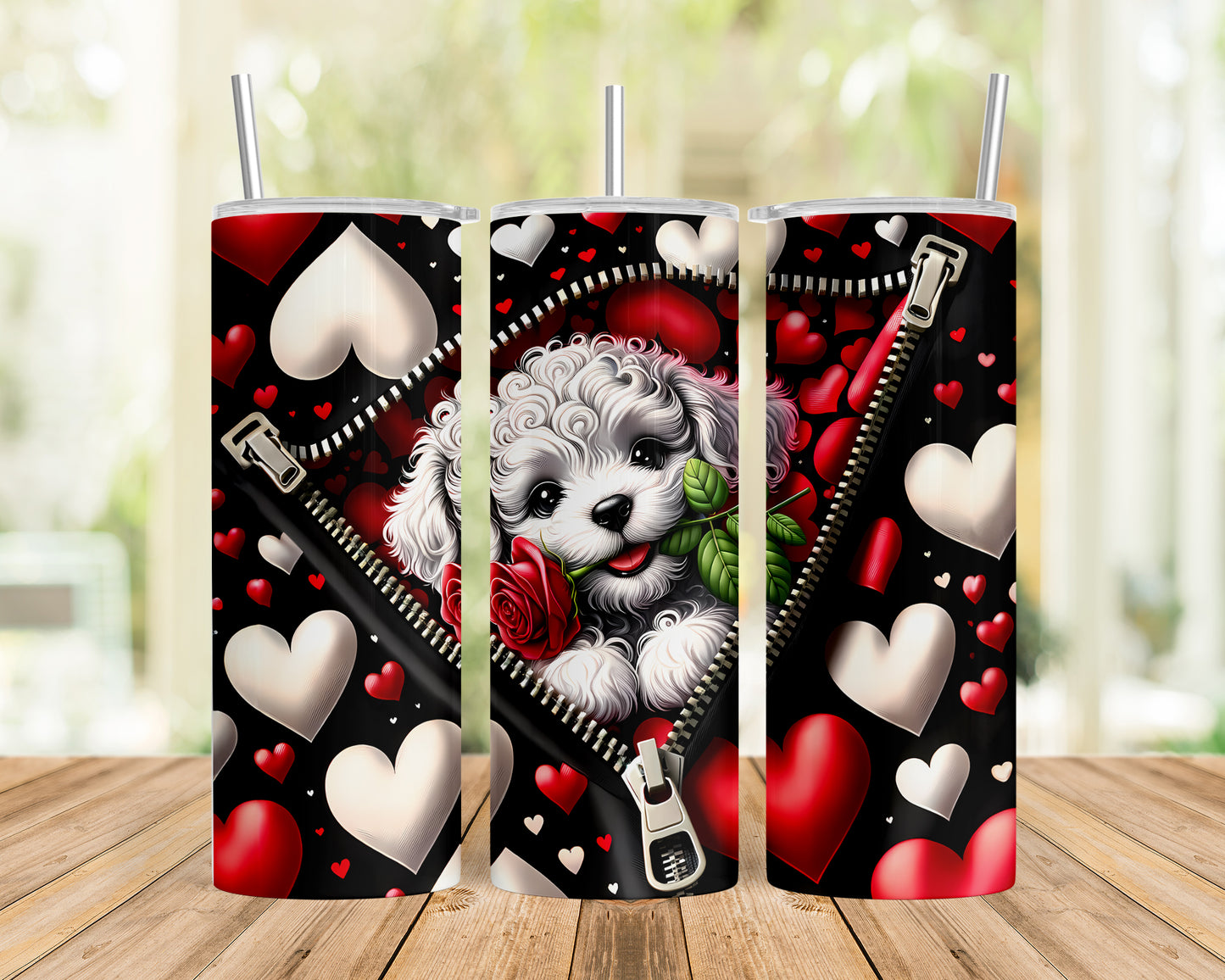 Skinny Tumbler with Straw, 20oz, Dog, Valentines Day, awd-866