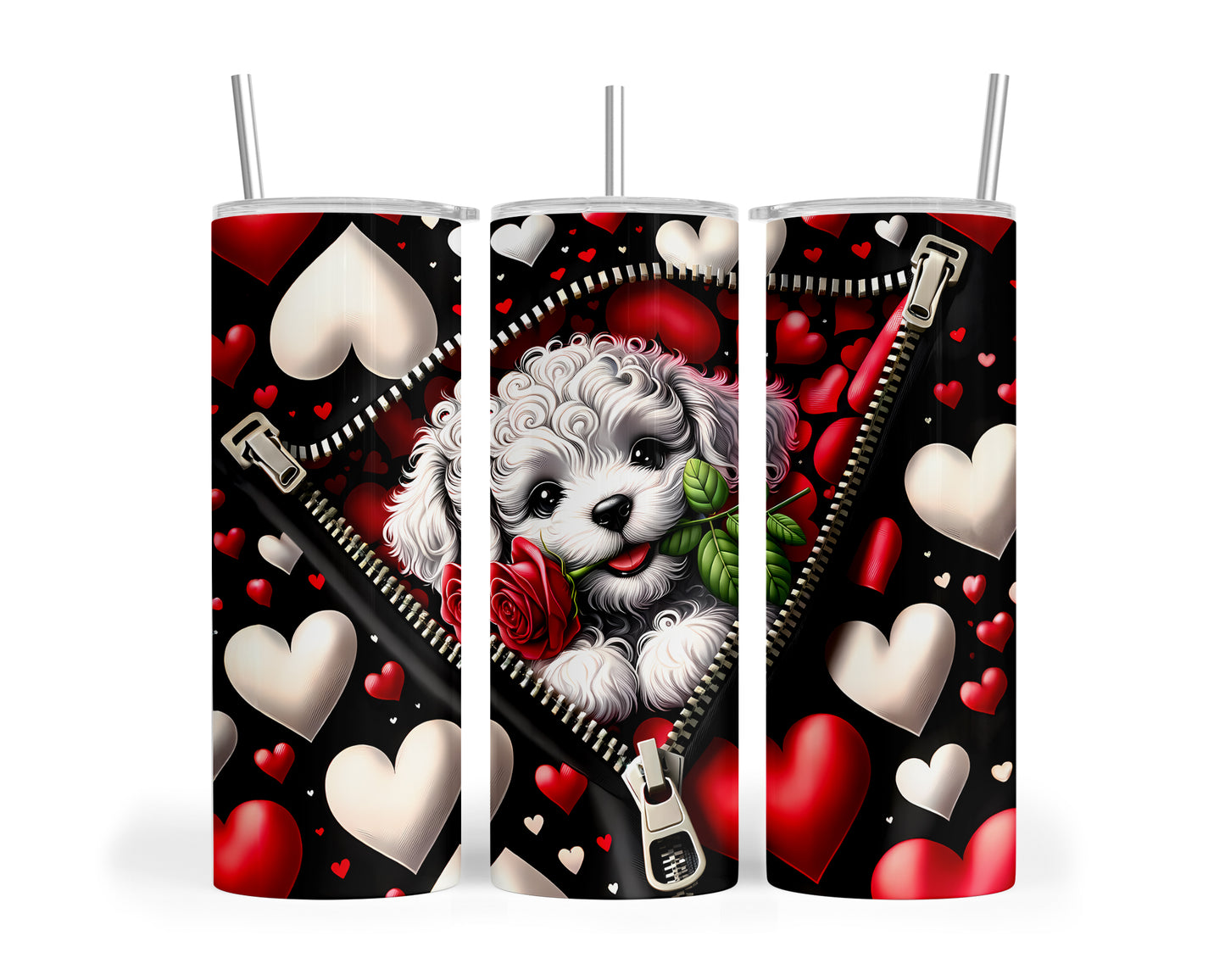 Skinny Tumbler with Straw, 20oz, Dog, Valentines Day, awd-866