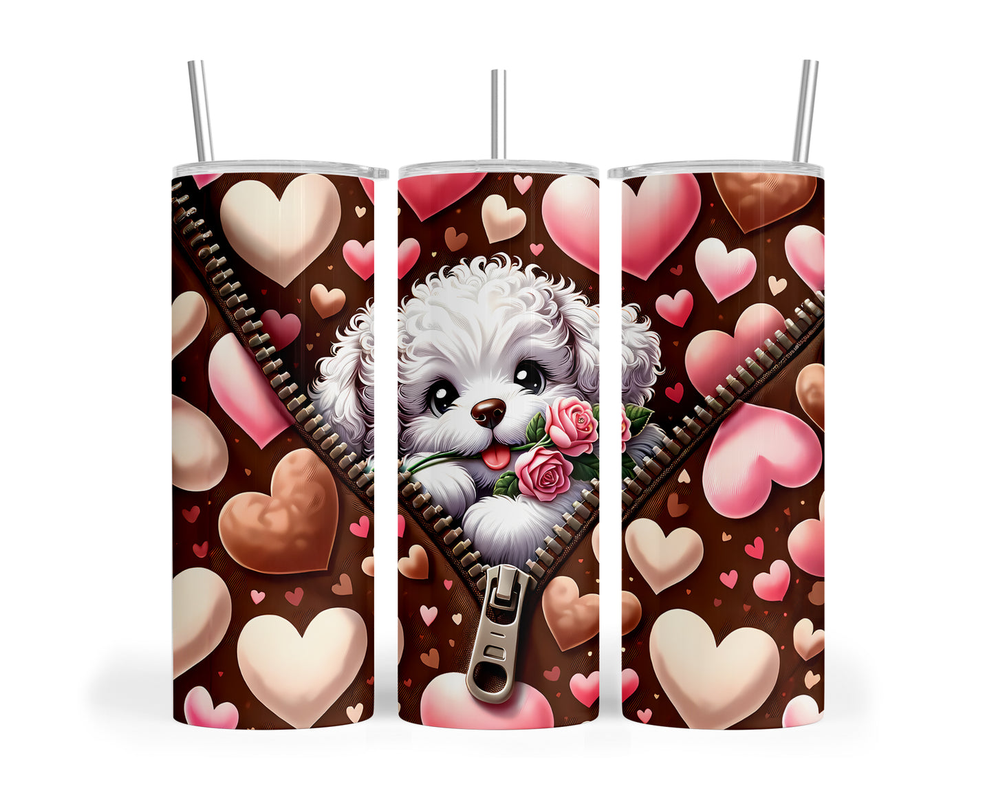 Skinny Tumbler with Straw, 20oz, Dog, Valentines Day, awd-870