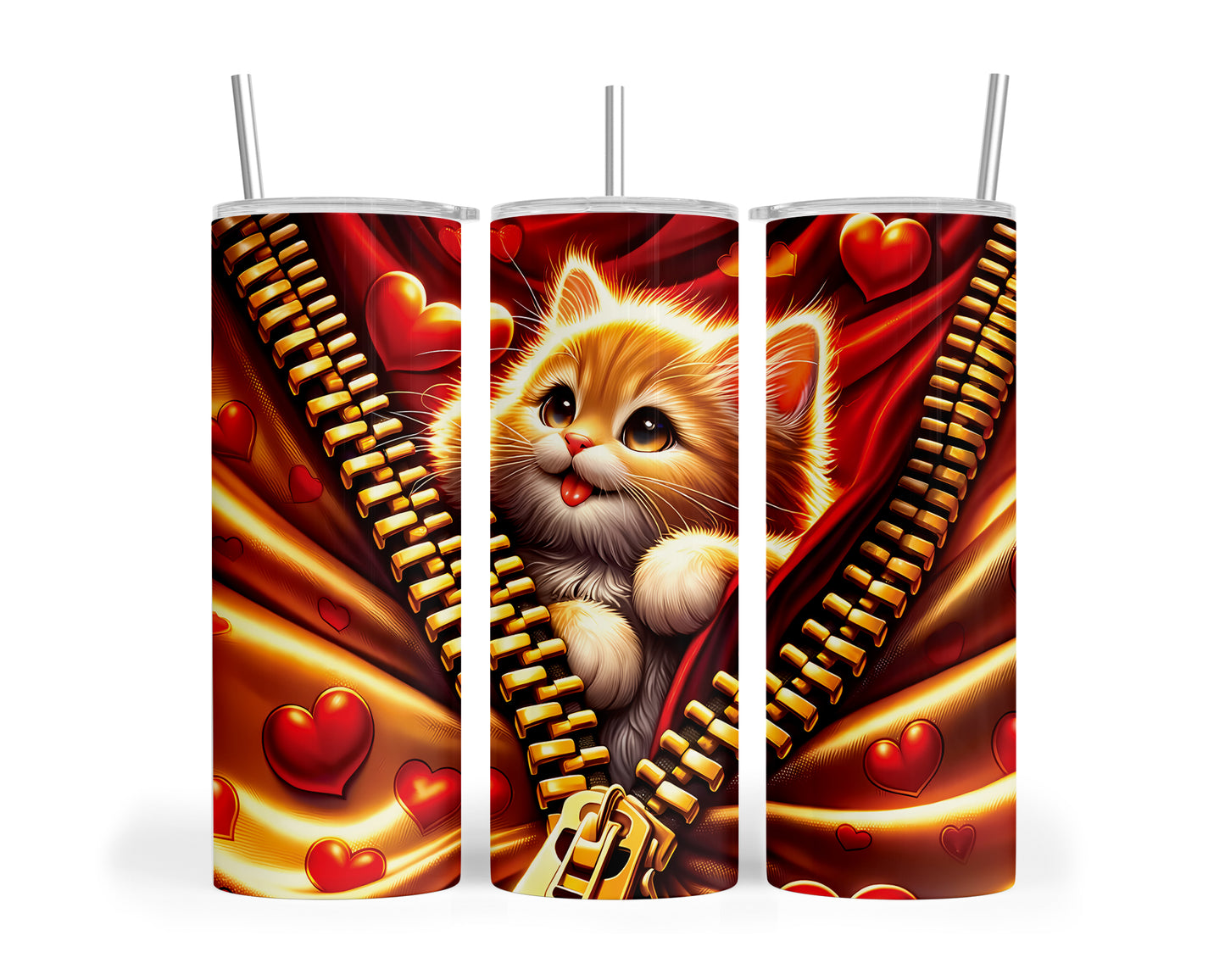 Skinny Tumbler with Straw, 20oz, Cat, Valentines Day, awd-871