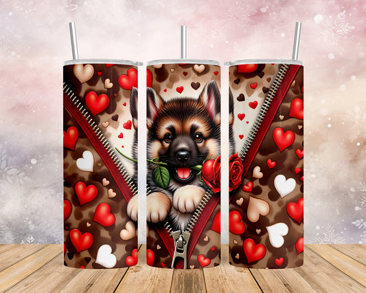 Skinny Tumbler with Straw, 20oz, Dog, Valentines Day, awd-872