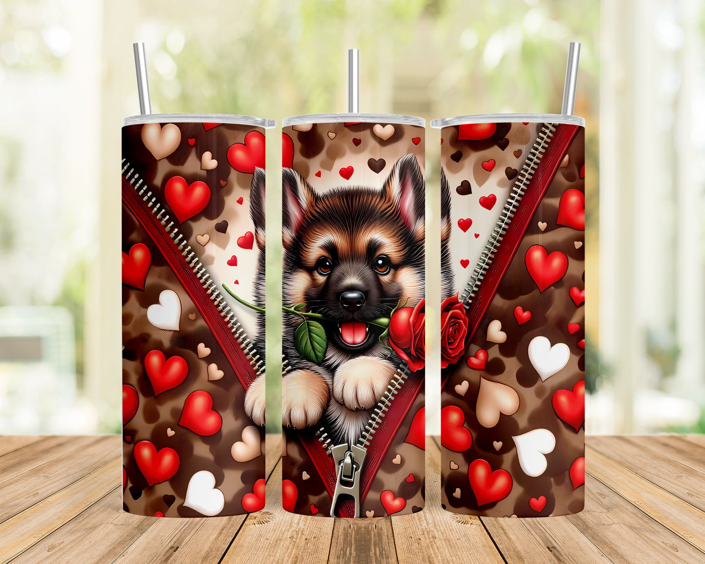 Skinny Tumbler with Straw, 20oz, Dog, Valentines Day, awd-872