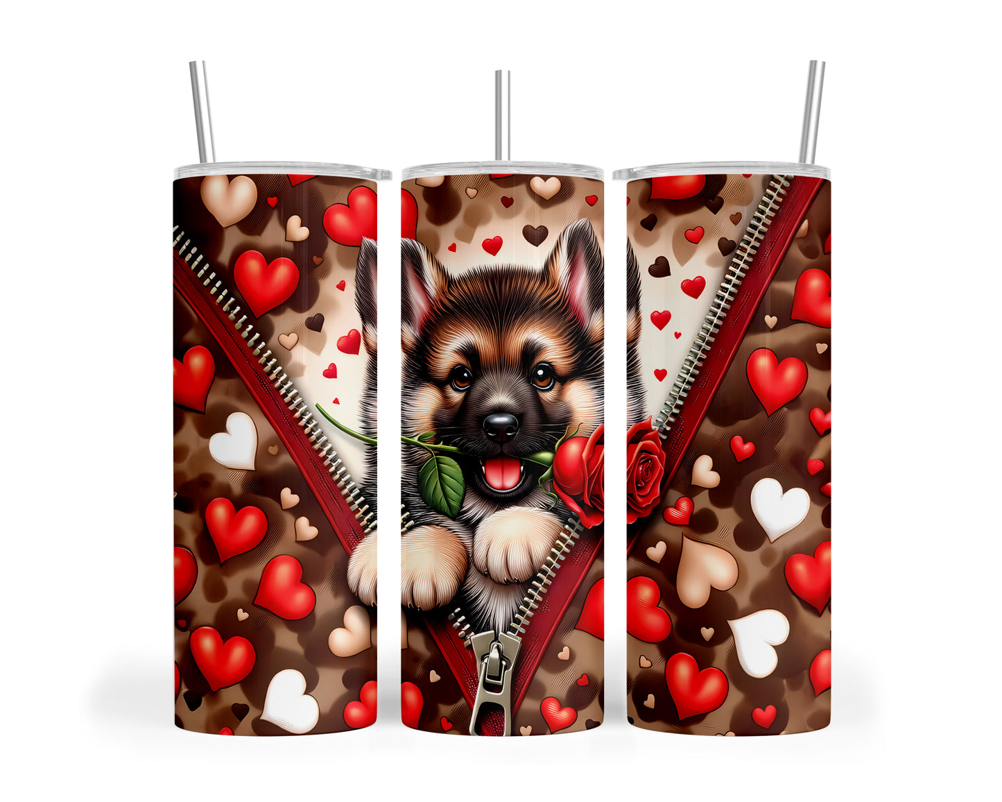 Skinny Tumbler with Straw, 20oz, Dog, Valentines Day, awd-872