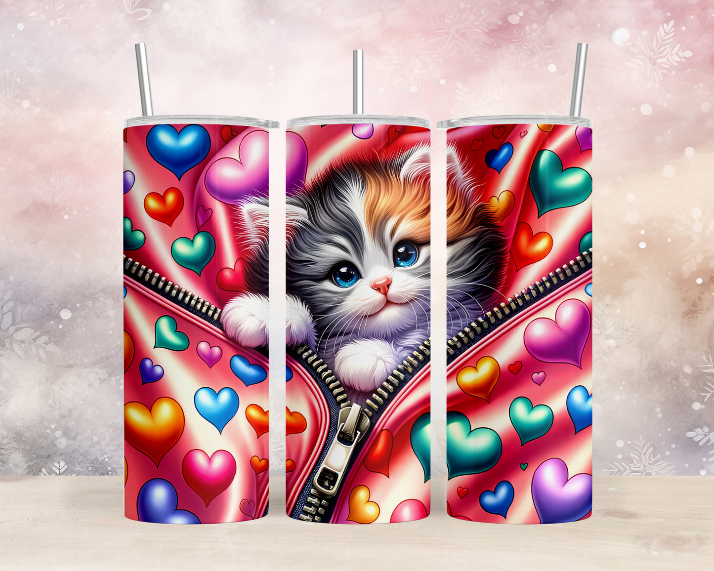 Skinny Tumbler with Straw, 20oz, Cat, Valentines Day, awd-873