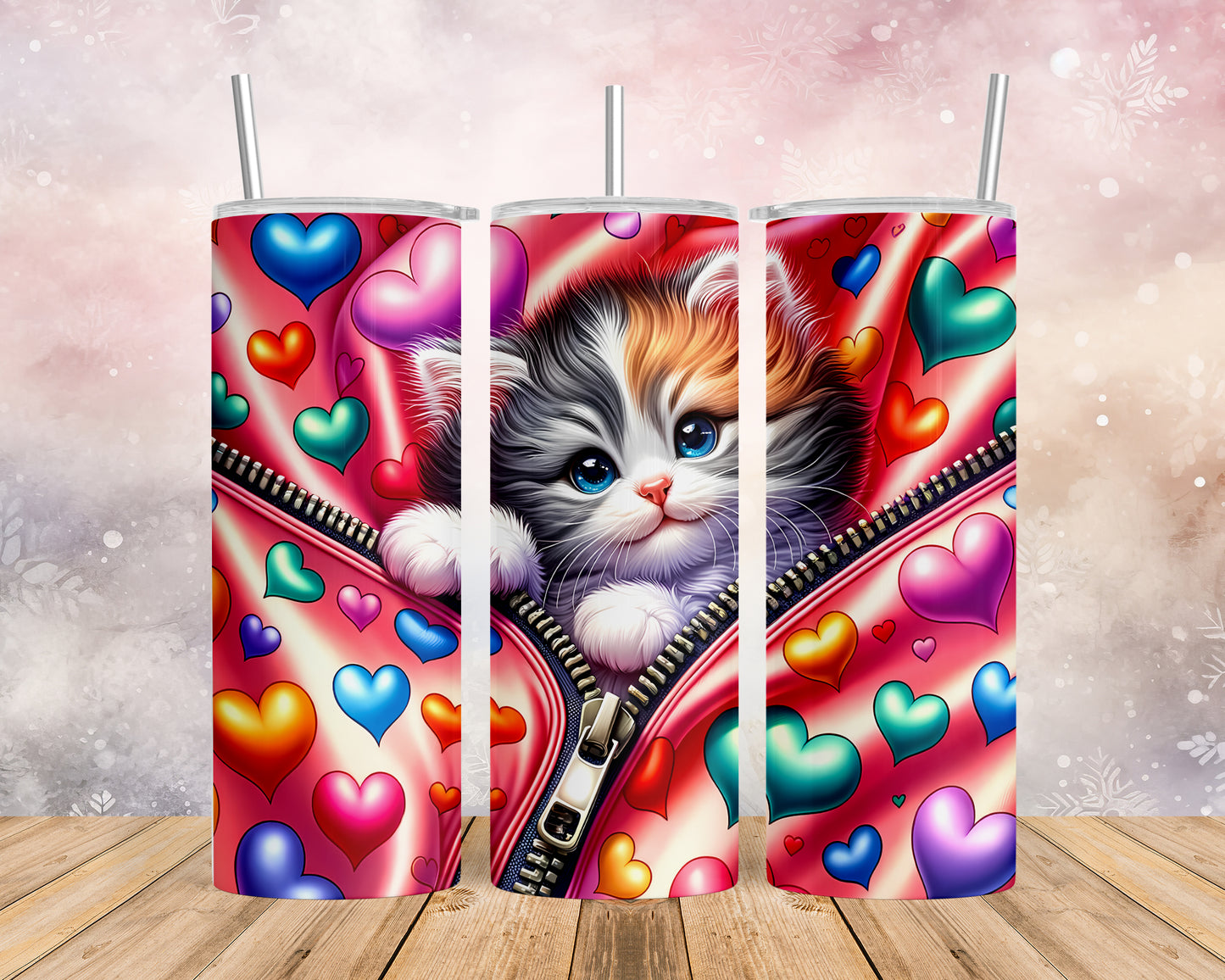 Skinny Tumbler with Straw, 20oz, Cat, Valentines Day, awd-873