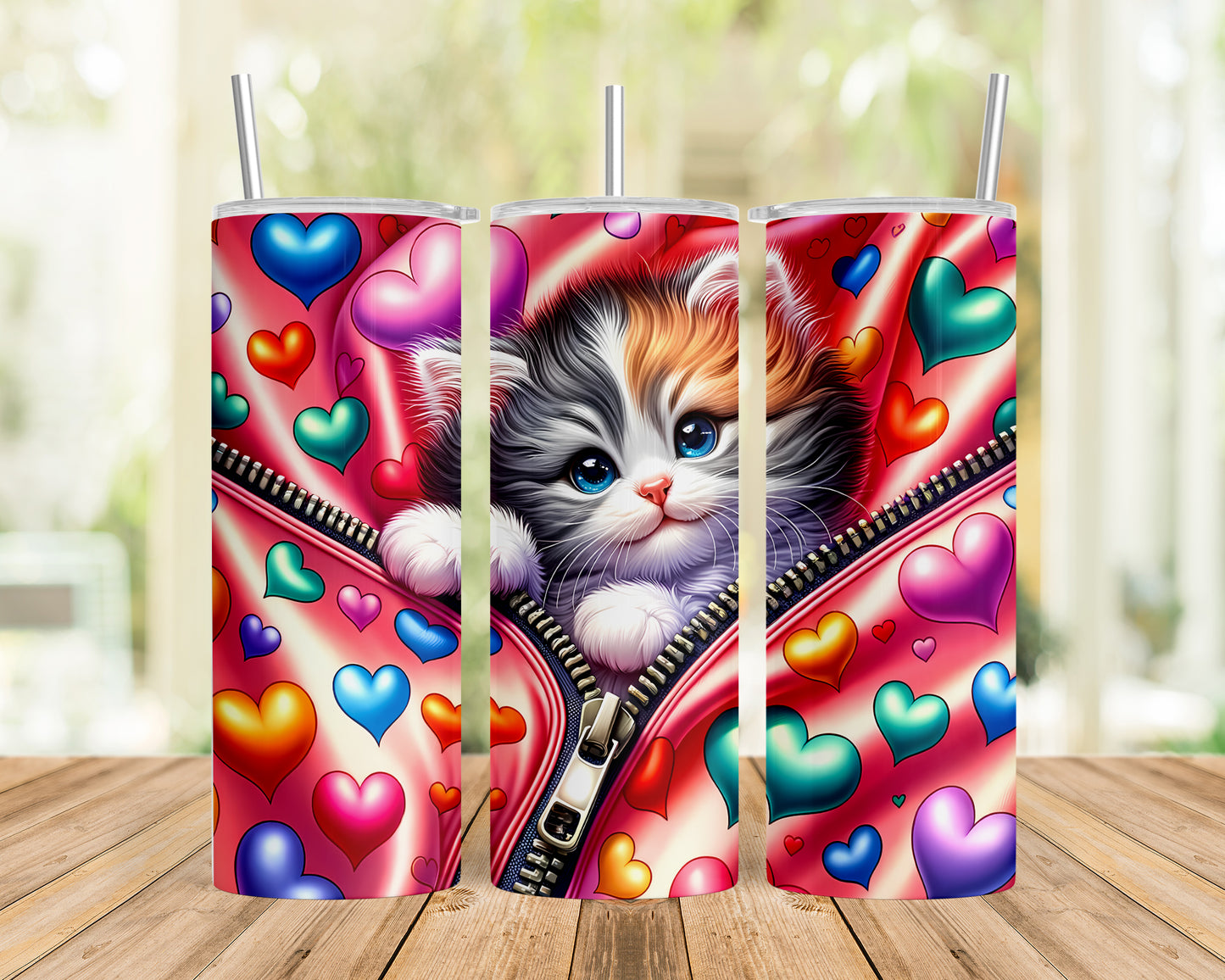 Skinny Tumbler with Straw, 20oz, Cat, Valentines Day, awd-873