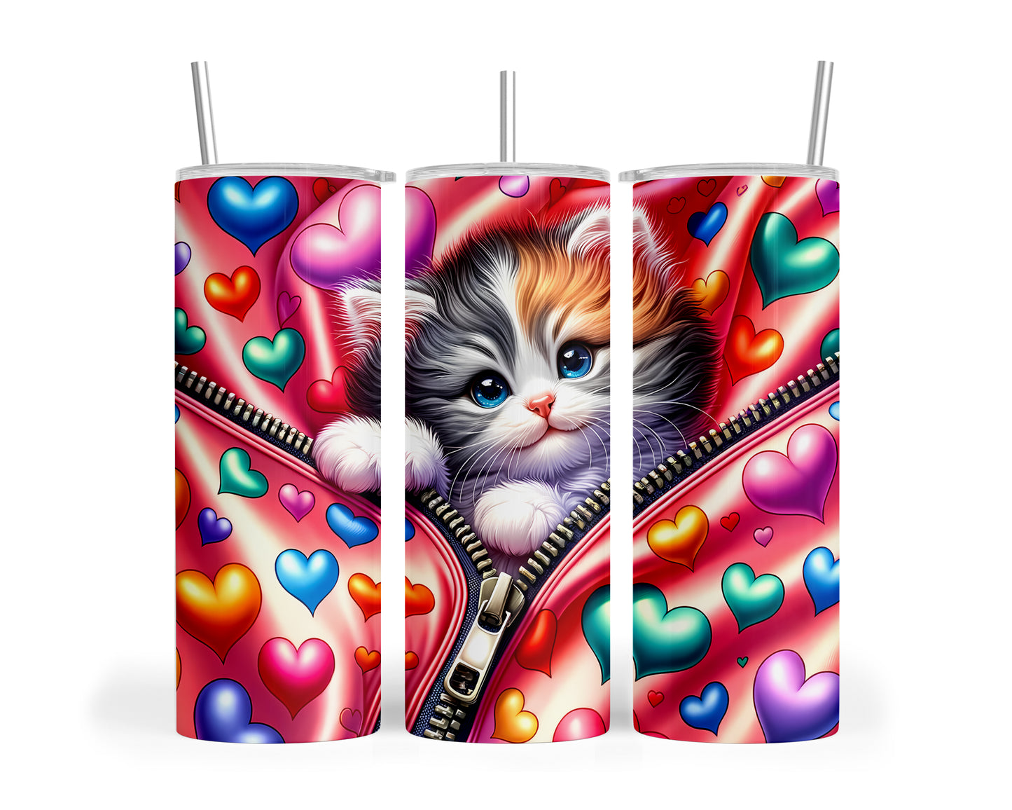 Skinny Tumbler with Straw, 20oz, Cat, Valentines Day, awd-873