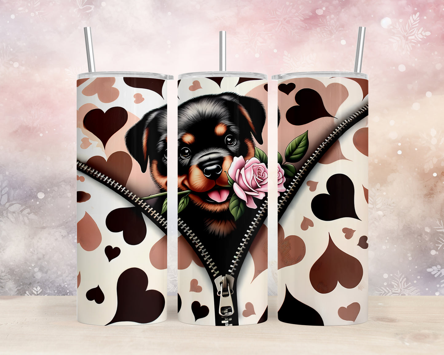 Skinny Tumbler with Straw, 20oz, Dog, Valentines Day, awd-874