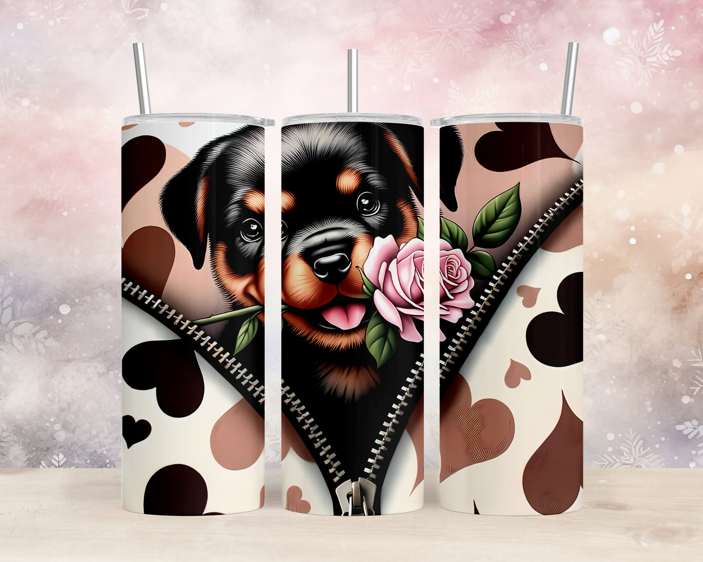 Skinny Tumbler with Straw, 20oz, Dog, Valentines Day, awd-902