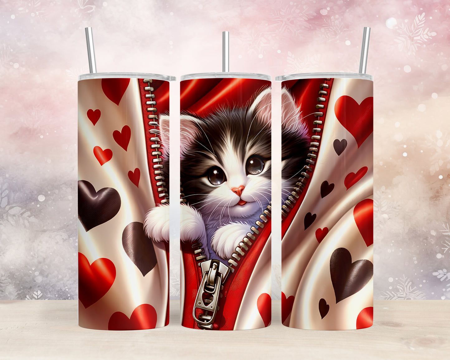 Skinny Tumbler with Straw, 20oz, Cat, Valentines Day, awd-903