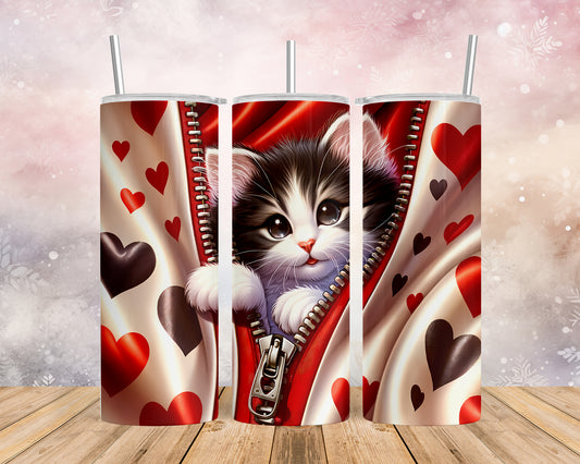 Skinny Tumbler with Straw, 20oz, Cat, Valentines Day, awd-903