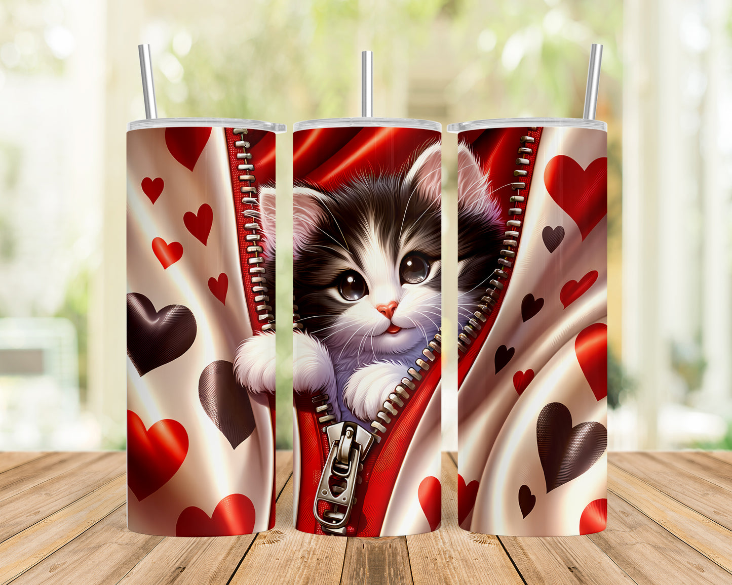 Skinny Tumbler with Straw, 20oz, Cat, Valentines Day, awd-903