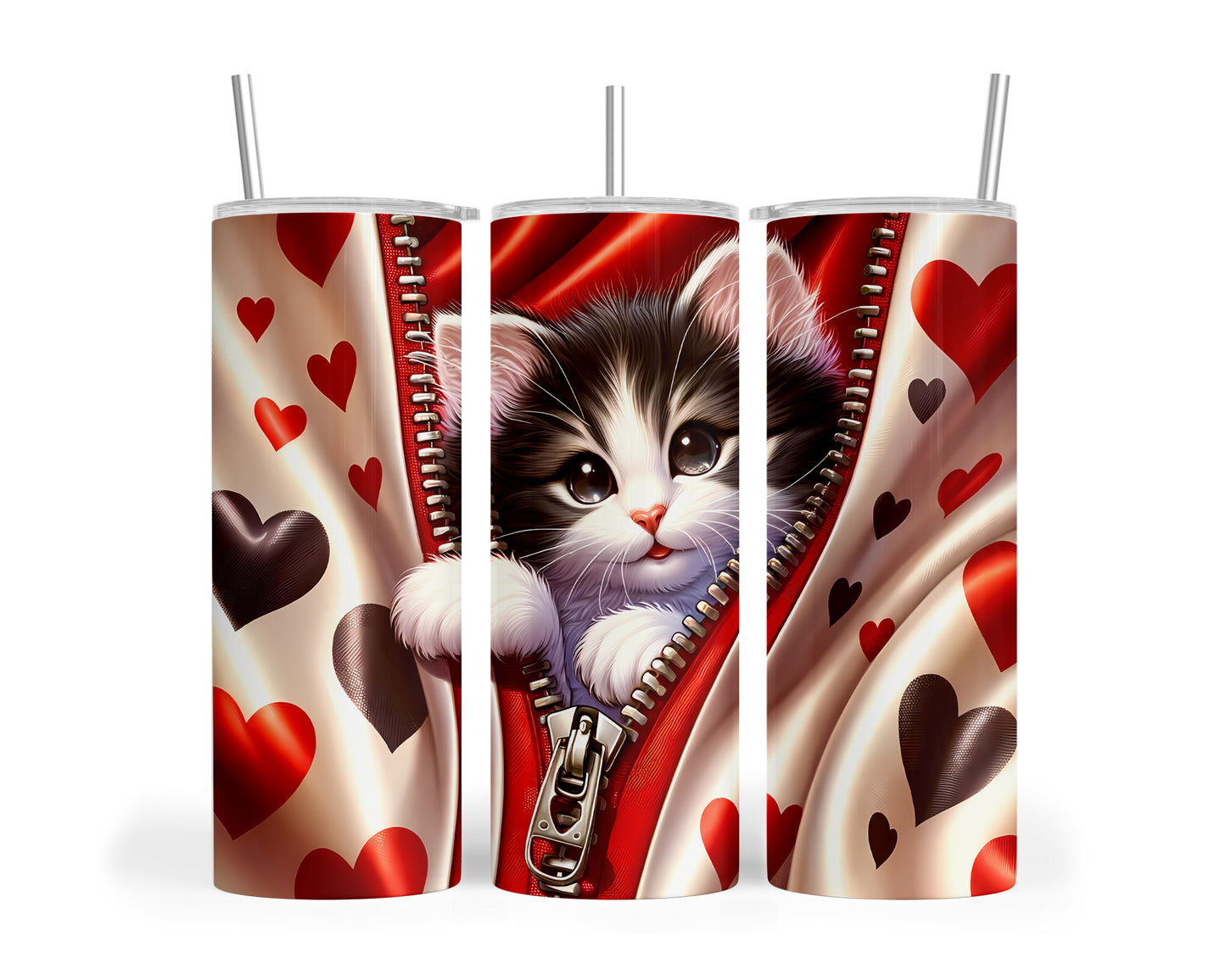 Skinny Tumbler with Straw, 20oz, Cat, Valentines Day, awd-903