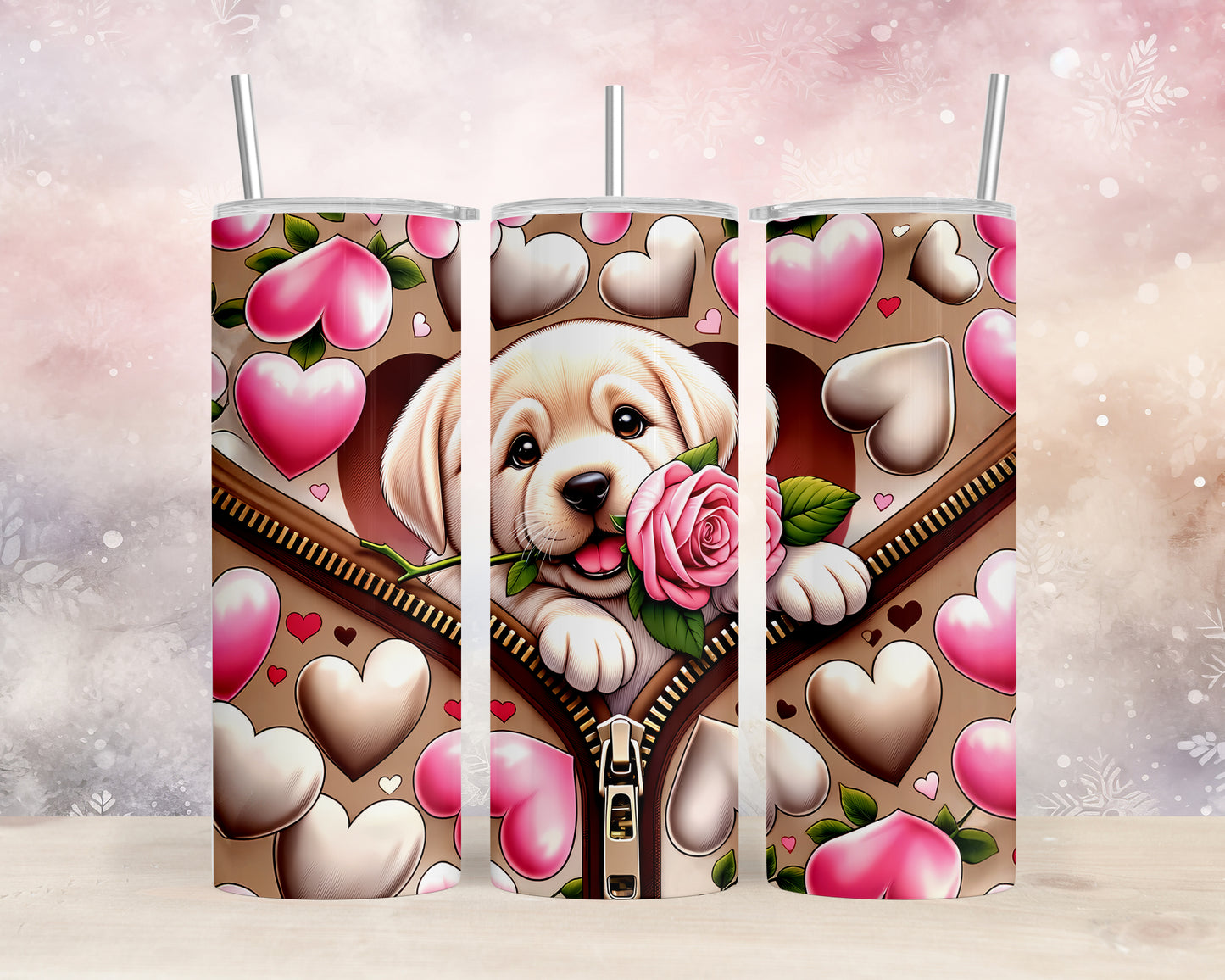 Skinny Tumbler with Straw, 20oz, Dog, Valentines Day, awd-904