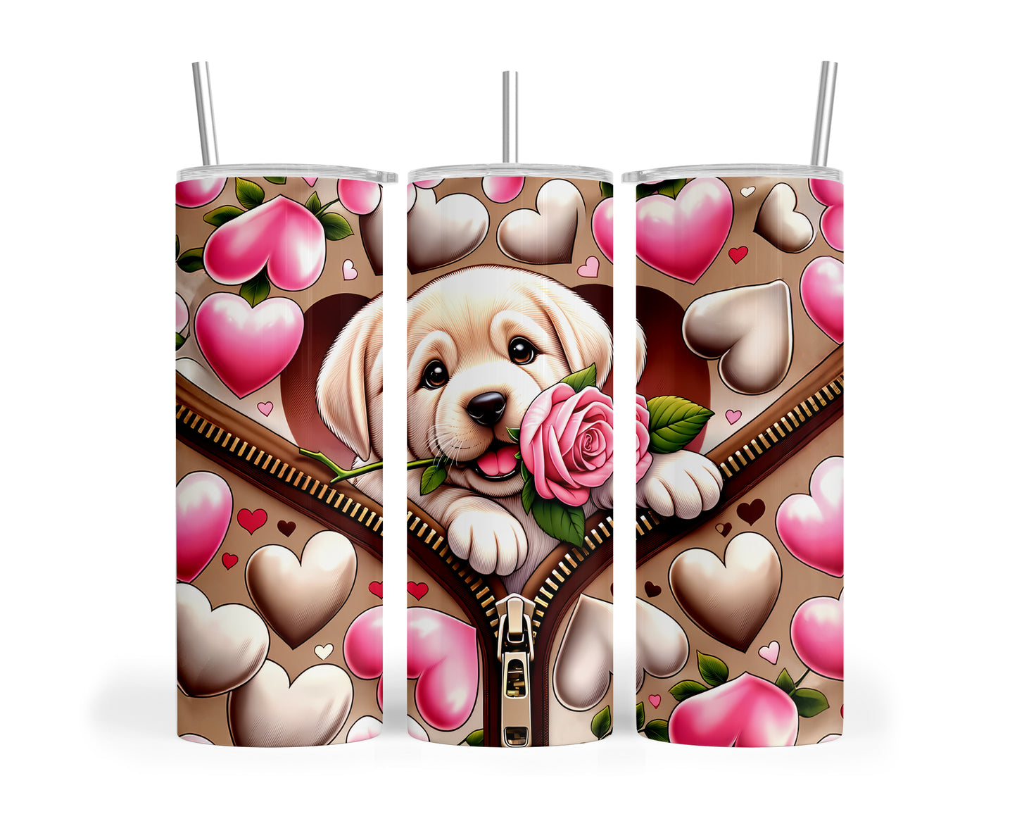 Skinny Tumbler with Straw, 20oz, Dog, Valentines Day, awd-904