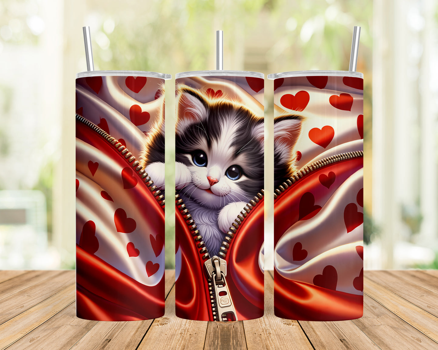 Skinny Tumbler with Straw, 20oz, Cat, Valentines Day, awd-905