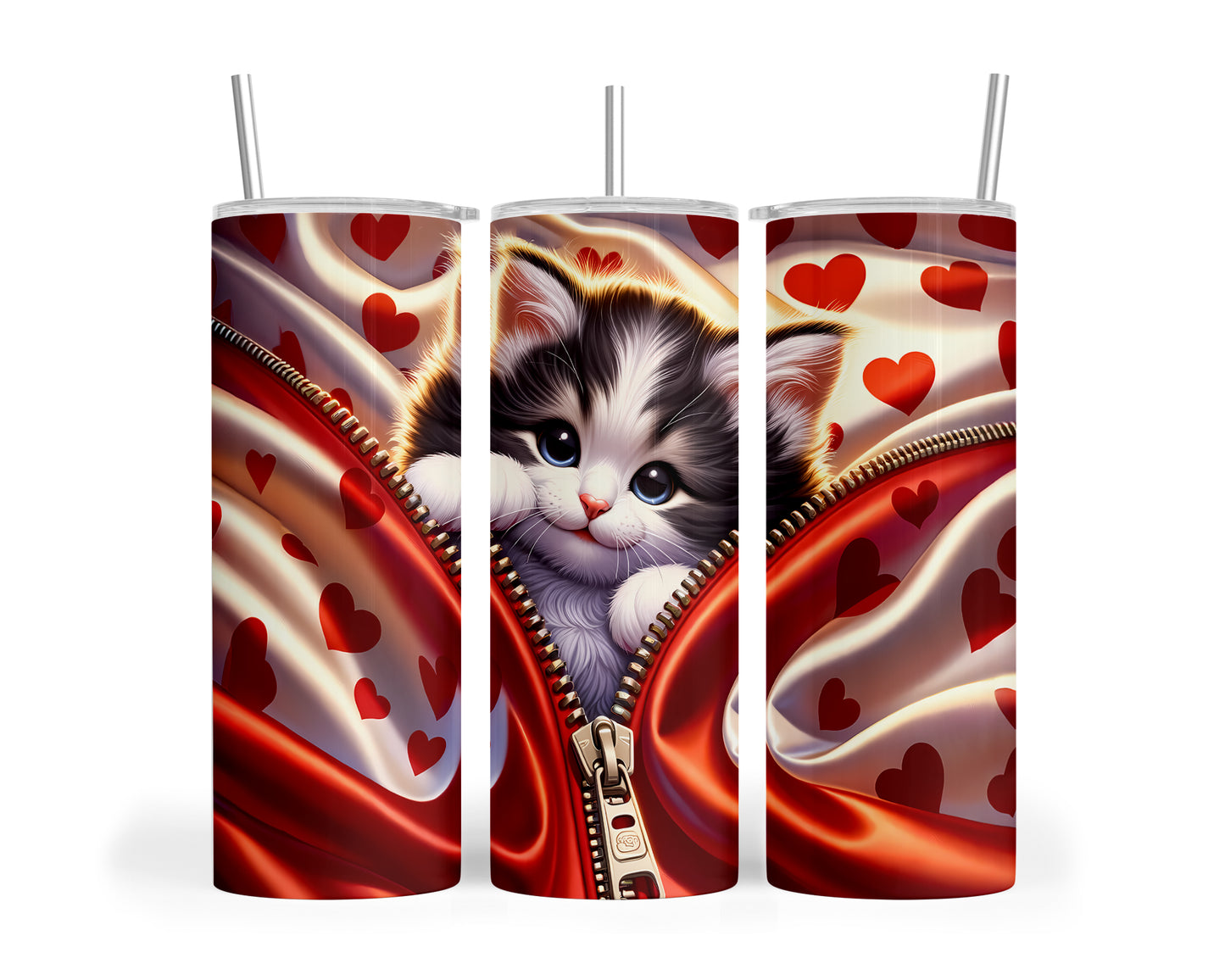 Skinny Tumbler with Straw, 20oz, Cat, Valentines Day, awd-905