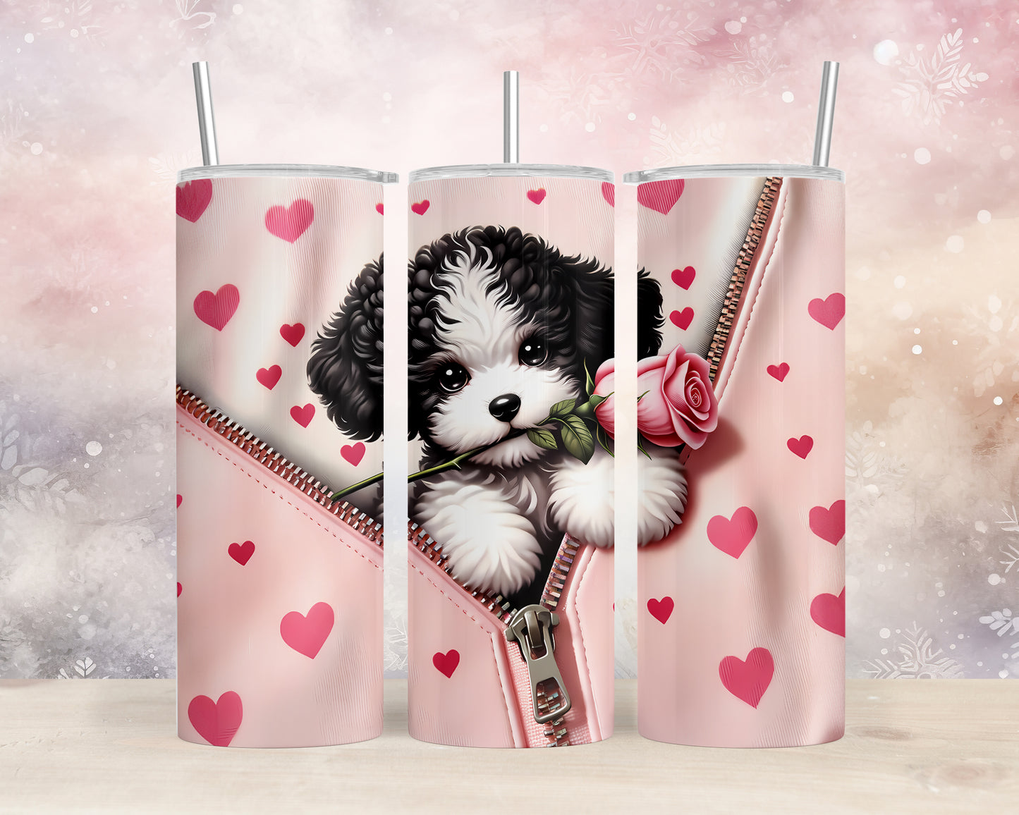 Skinny Tumbler with Straw, 20oz, Dog, Valentines Day, awd-906