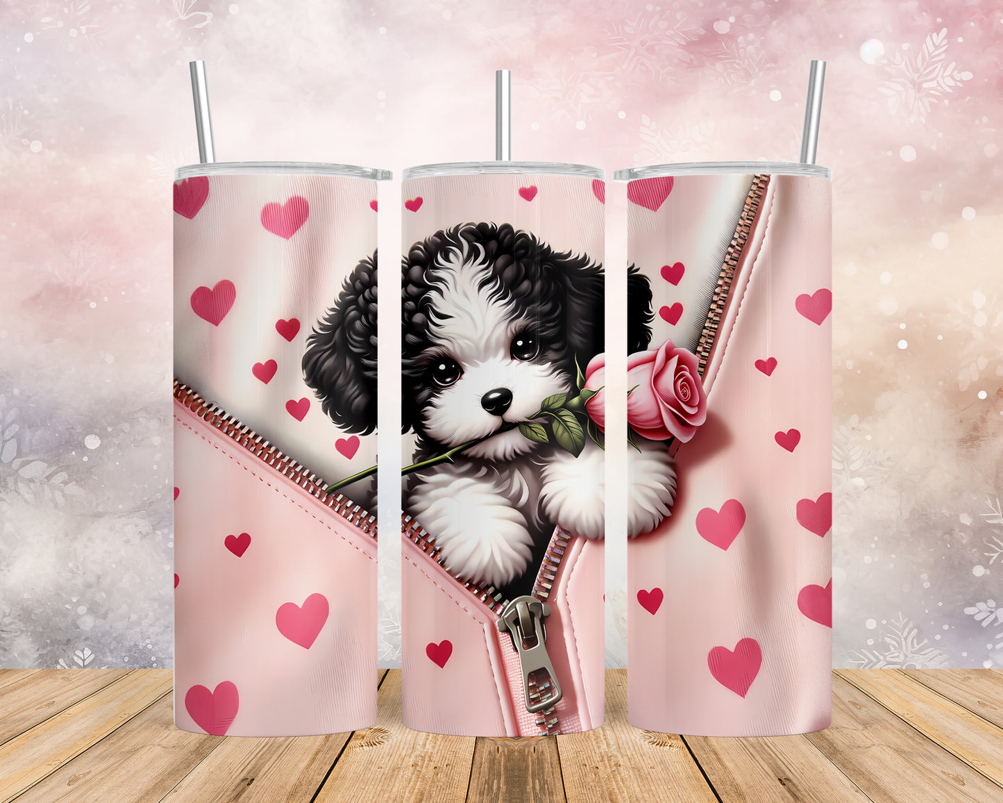 Skinny Tumbler with Straw, 20oz, Dog, Valentines Day, awd-906