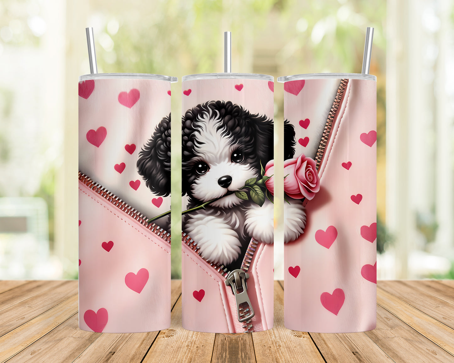 Skinny Tumbler with Straw, 20oz, Dog, Valentines Day, awd-906