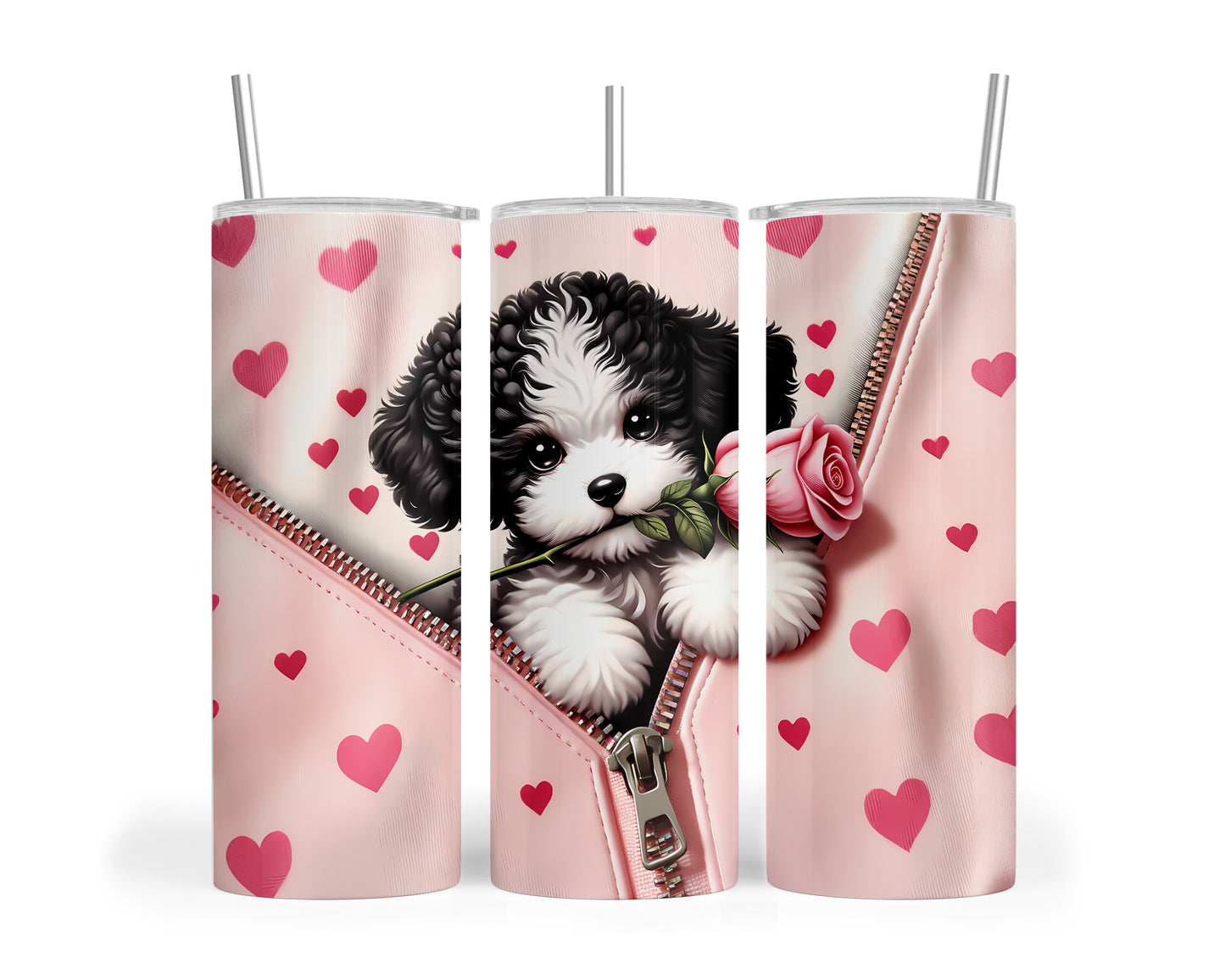 Skinny Tumbler with Straw, 20oz, Dog, Valentines Day, awd-906