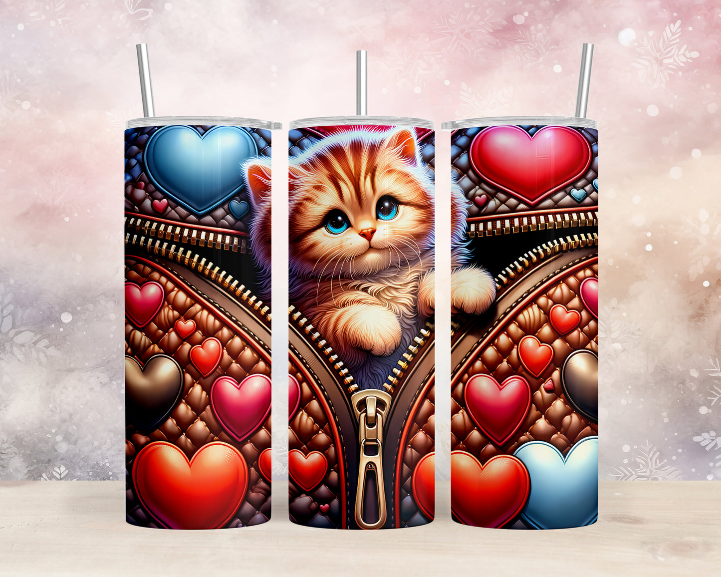 Skinny Tumbler with Straw, 20oz, Cat, Valentines Day, awd-906