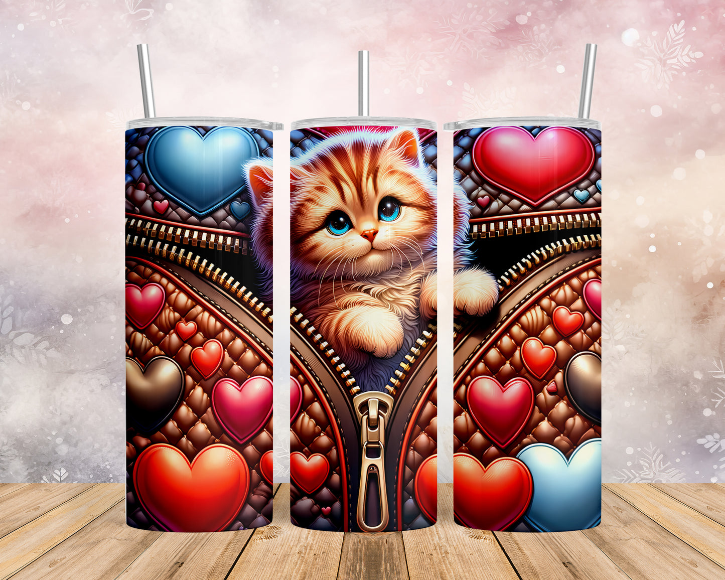 Skinny Tumbler with Straw, 20oz, Cat, Valentines Day, awd-906