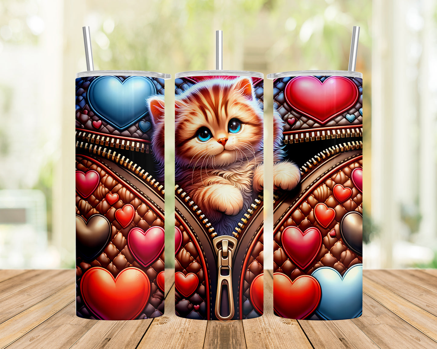 Skinny Tumbler with Straw, 20oz, Cat, Valentines Day, awd-906